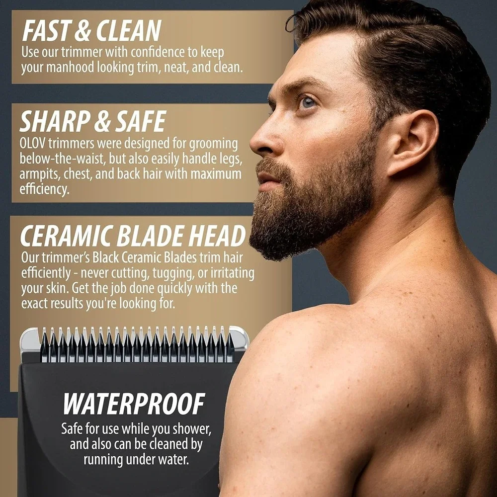 OLOV Electric Body Hair Trimmer for Men Waterproof Wet-Dry Body Shaver Groomer